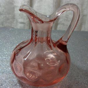 H-115 HEISEY YEOMAN CRUET,  PINK FLAMINGO DREPRESSION GLASS (NO STOPPER)